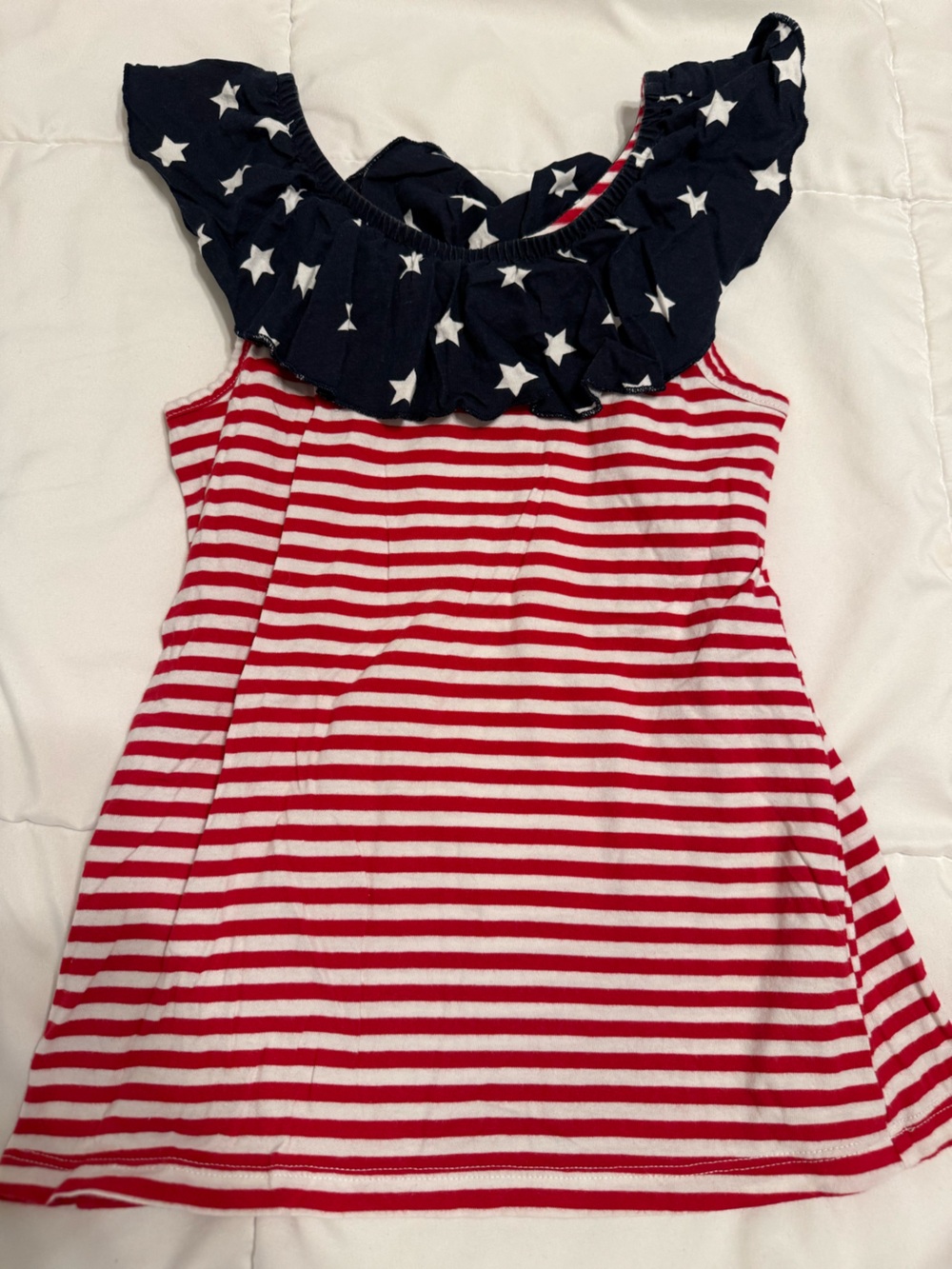 The Children's Place Red & White Striped Tank Top with Navy Star Ruffle